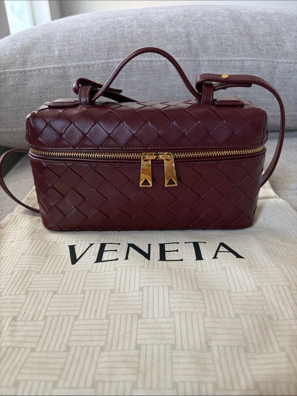 Bottega Veneta Wine Red Bang BangVanity Bag with Gold Hardware